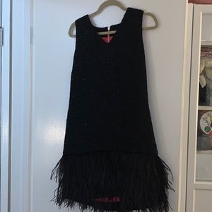 Sail to Sable Sequin Tweed dress with feathers